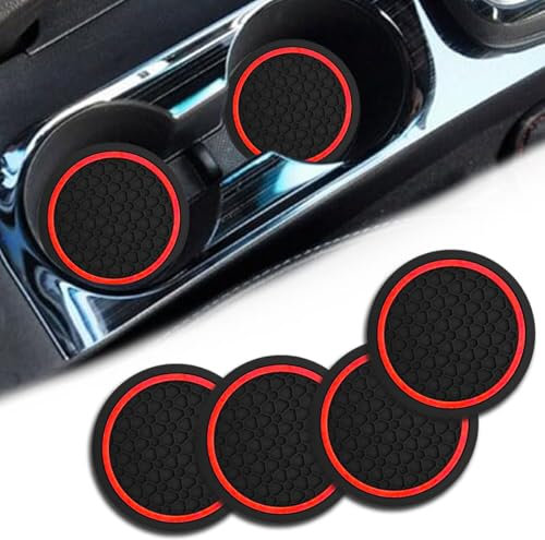 Lot de 4 dessous de verre de voiture - Anti-poussière - Accessoires d'intérieur de voiture - 7,9 cm - Antidérapant - Universels pour véhicules, camions, camping-cars et plus (noir/rouge)