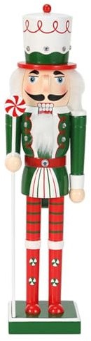 Casse-noisette de Noël en bois, 50 cm, marionnette en bois, statue de casse-noisette en bois, sculpture de table autonome saisonnière pour l'intérieur et l'extérieur
