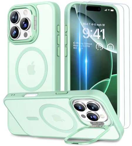 Beeasy for iPhone 16 Pro Case MagSafe Phone Case with 2 Screen Protectors and Stand, Military Shockproof Protective Slim Cover, Case for iPhone 16 Pro 6.3 Inch, Translucent Green