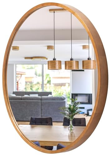 STOLARNIA PIKA Wandspiegel mit Holzrahmen (∅80 cm) - Spiegel Rund Holz Rustikal - Runder Bad Spiegel für Badezimmer, Flur, Wohnzimmer, Schlafzimmer - Stilvoller Badspiegel LEJA