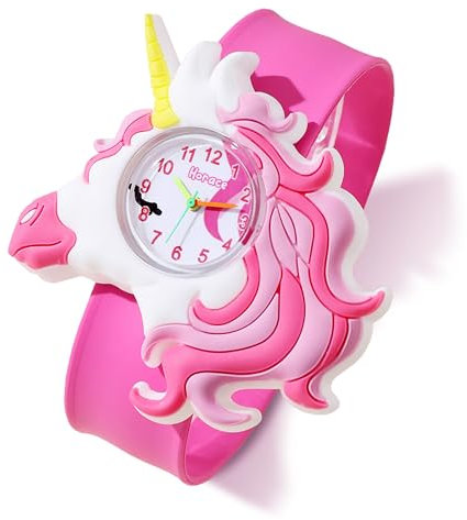 HORACE for Kids - Montre pour Enfant garçons et Filles, Animaux Mignons colorés, Bracelet Auto-Pliant réglable, Pile de Rechange (Licorne Fuchsia)
