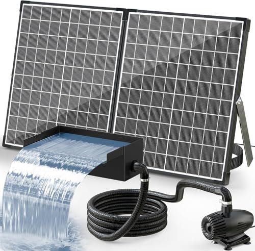 Biling Juego completo de cascada solar, 20 cm, acero inoxidable, con bomba de 2100 l/h, bomba de 2100 l/h, cascada, arroyo, para jardín, terraza, pared de agua