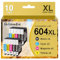 604XL 604 XL Druckerpatronen Kompatibel für Epson 604 Patronen für Expression Home XP-3200 Patronen XP-2200 XP-2205 XP-3205 XP-4200 XP-4205 Workforce WF-2910 WF-2930 WF-2935 WF-2950 (10er-Pack)