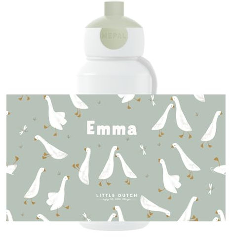 Mepal Little Dutch Trinkflasche Pop-up Campus - Personalisierte Wasserflasche mit Namen für Kinder - Auslaufsichere Flasche für Schule - BPA-frei & Spülmaschinenfest - 400 ml - Little Goose