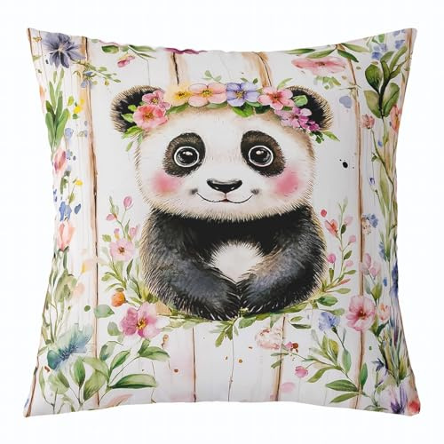 Homewish Kissenbezug Kinder Süße Tiere Panda 40x40cm | Kissenhülle Niedlich Mädchen Jungen Schwarz-Weiß Ästhetische Kissenbezug mit Reißverschluss Dekokissenbezug Waschbar