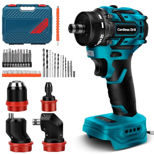 Set avvitatore a batteria compatibile con Makita 18 V, con 4 mandrini intercambiabili, strumento elettrico compatto e versatile per spazi ristretti, fai da te e professionisti