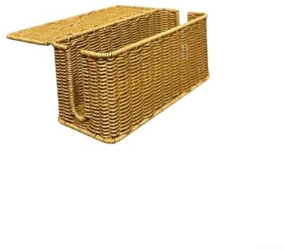 Cesta de almacenamiento de mimbre, rectangular tejida de ratán con tapa, 31,5 x 13 x 13 cm