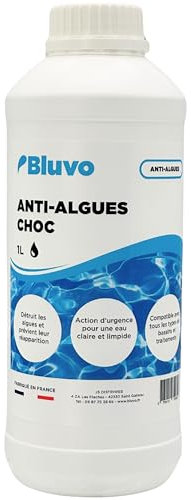 Algicide Anti-Algues Choc Piscine 1L | Rattrapage Eau Verte & Eaux Troubles | Double Action Préventive & Curative | Stop Algues pour Piscine et Spa