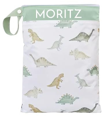 ARTEE Nasstasche für Kita-Wechselwäsche, Wasserdicht, Waschbar, mit Reißverschluss, Personalisierbar, mit Name, für Kindergarten, Strand, Sport (Dinosaurs)