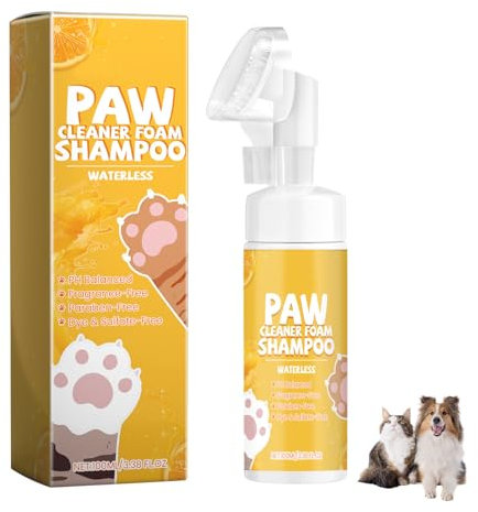 Nettoyant pour pattes de chien et chat - 100 ml - Nettoyant naturel doux pour pattes de chien - Mousse No Rinse - Accessoire de toilettage pour chiens et chats - Avec tête de brosse (100 ml)