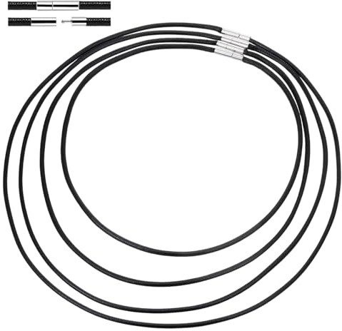 4 Stk Lederband Halskette 3mm,Schwarz Kunstleder Halskette,Kunstleder Lederband mit Verschluss,Geflochten Kunstlede Halskett,Armband Lederkette Herren,4 Größe Kautschuk Kette für DIY Anhänger Schmuck