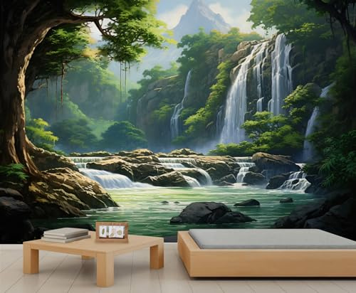 YXQAIED Nature Forest Wallpaper Mountains, Rivers and Lakes Wallpaper Forest Waterfalls Wall Mural Poster Picture for Bedroom Living Room, 400x280cm