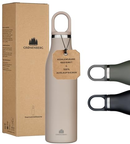 Groenenberg Trinkflasche Edelstahl 500ml oder 750ml | 100% Auslaufsicher | Thermosflasche Kohlensäure geeignet | Isolierflasche Trinkflasche Sport