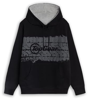 Top Gear Unisex Black Hoodie | Long Sleeve Hooded Top with Tyre Print | Casual Wear for TV Show Fans | Classic Design for Everyday Use Merch