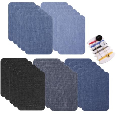 peiqiup Bügelflicken Jeans 25 Stück Verschiedene Blautöne 7,5 cm × 10,5 cm | 100% Baumwolle Jean‑Flicken zum Aufbügeln mit starker Klebekraft, Patches zum Aufbügeln für Innen und Außen