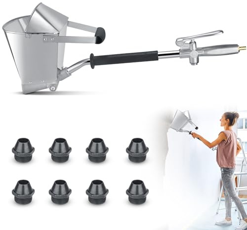 Ciment Mortier Pistolet,4 Jet Hopper Plâtre et Stuc Pulvérisateur À Pulvérisation avec Couvercle Trémie Pistolet avec 8 Buses Métalliques Supplémentaires pour Murs et Plafonds DIY