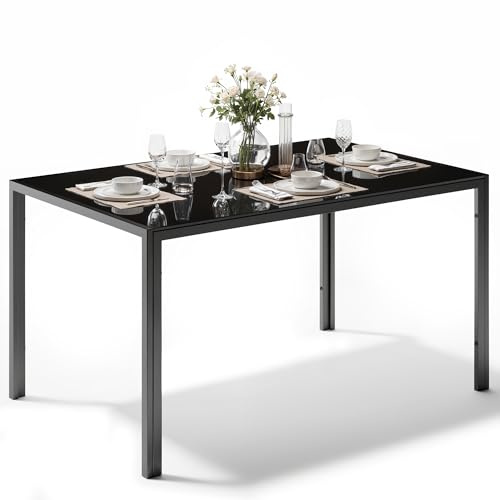 Sino Salected Modern Black Glass DiningTable, 47.3 L x 27.6 W x 29.4 H