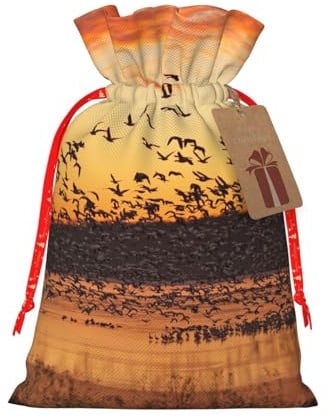 Jutebeutel mit Kordelzug, Motiv: Vögel bei Sonnenuntergang, Geschenktüten für Hochzeit, Party, Festival, Aufbewahrung
