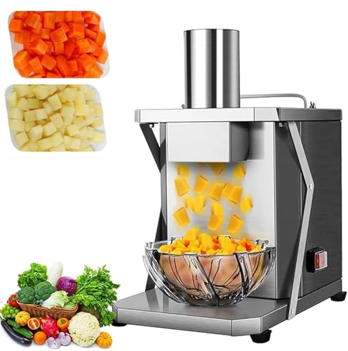Food Processor Fruit Slicer Machine 200W Vegetable Slicer Automatic Electric Vegetable Dicer Commercial Onion Slicer Potato Slicer with 8/10/12/15 mm Dicing Molds Electric Onion Cutter (12mm)