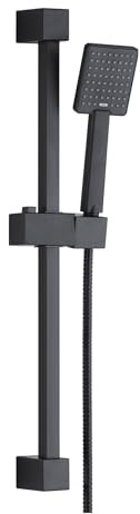 Matt Black Square Shower Slider Rail Riser Kit Adjustable Handset & Hose