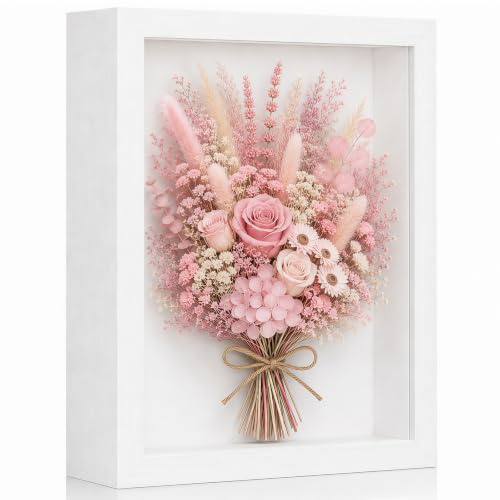 3D Bilderrahmen Zum Befüllen, 29.7 x 42 cm Bilderrahmen Tief Hölzern Bis 3cm, Tiefer Bilderrahmen Zum Befüllen für Objekte Blumen Hochzeitsgeschenk oder Erinnerungsstücke Weiß