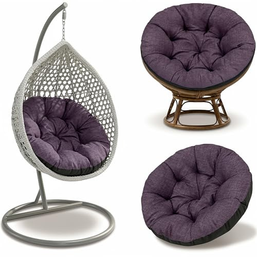 Amazinggirl Papasansessel Kissen Rund Groß 110 cm – Hängesessel Sitzkissen & Korbsessel Polster – weiche runde Auflage für Lesesessel Rattansessel Outdoor und Indoor Bordeaux Öko-leinen
