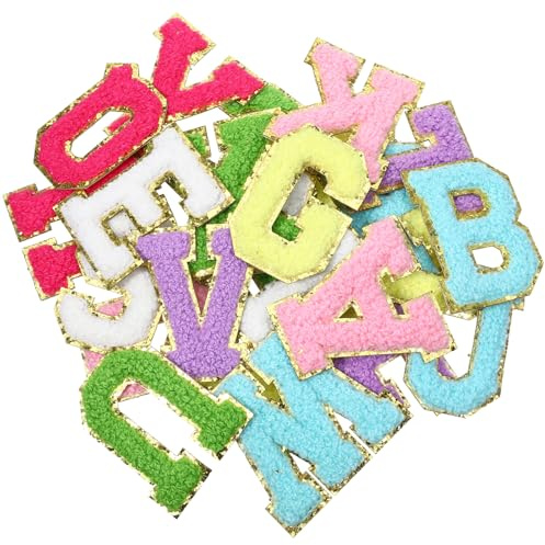 Cobee 26 Pcs Self Adhesive Letter Patches, Chenille Letter Patches | Multicolor Alphabet Stickers A-Z Embroidered Applique Alphabet Cloth Patch for Clothes Bags Hats DIY Crafts