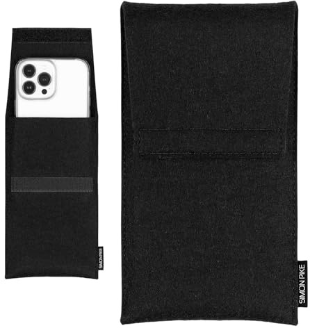 SimonPike Handyhülle passend für Apple iPhone 14 Pro | 13 Pro | 12 Pro (Gr. G) | Sidney schwarz Filztasche aus Wollfilz Handy/Smartphone Tasche