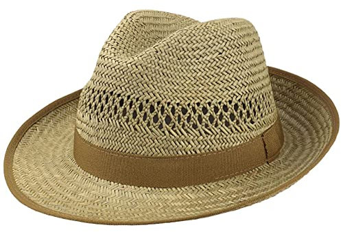 Lipodo Classic Stroh Bogarthut Damen/Herren - Sonnenhut Made in Italy - Leichter Strohhut mit Ripsband - Sommerhut mit breiter Krempe - Luftiger Hut dank eingeflochtener Luftlöcher natur XL (60-61 cm)
