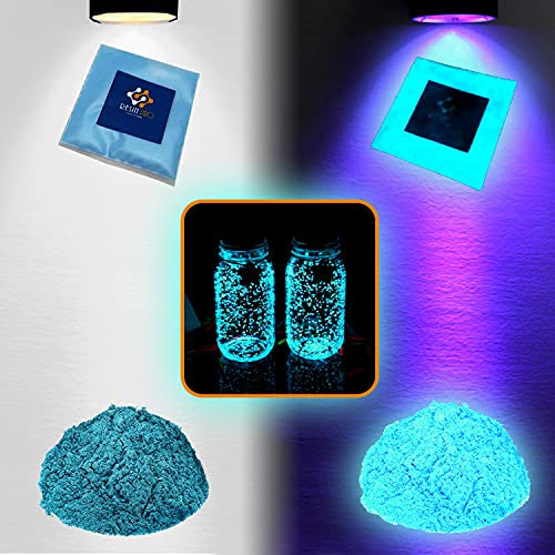 Pigmento additivo polvere ULTRA fluorescente - UV luminescente - si illumina al buio - per resine epossidiche - per creazioni artistiche, fai-da-te e bricolage 20g (Azzurro Fluo)