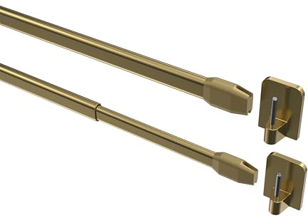 INTERDECO Vitragestangen ausziehbar, Scheibenstangen mit Klebehaken aus Metall und Kunststoff, zum Kleben, Messing-farbig, für Scheibengardinen und Kurzgardinen, Typ 2011012, 2 Stück, 100-180 cm