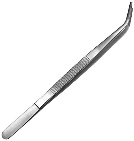 May Pince universelle courbée 35 cm ronde intérieure rainurée en acier inoxydable | Pince à épiler extrêmement longue avec pointe ronde incurvée pour un travail précis dans les loisirs et la maison