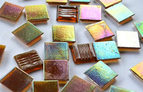 50 Stück Glas Mosaiksteine 2x2cm mit Regenbogenschimmer ca. 145g, Perlmutt Effekt (Terra transparent)