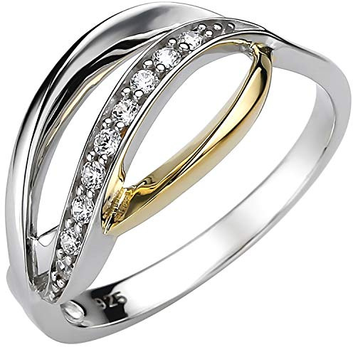 Jobo Damen-Ring aus 925 Sterling Silber Bicolor vergoldet mit 9 Zirkonia