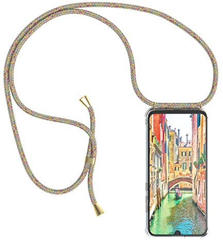 EAZY CASE Handykette kompatibel mit Honor 20 Lite/Huawei P Smart Plus (2019) Handyhülle mit Umhängeband, Handykordel mit Schutzhülle, Silikonhülle, Hülle mit Band, Stylische Kette mit Hülle, Rainbow