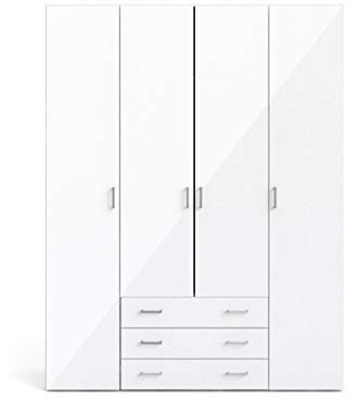 PKline Kleiderschrank Spell weiß Hochglanz 4 TRG Schlafzimmer Schrank Drehtürenschrank