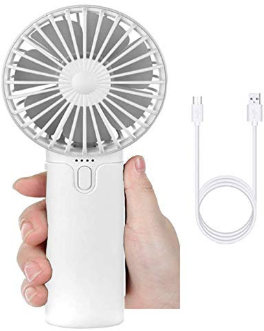 EasyULT Handheld Fan USB Fans Portable Fan, USB Desk Table fan with Rechargeable Battery 5200 mAh & Fan Base, 3 Speeds Mini Outdoor Fan for Home Travel Outdoor -White