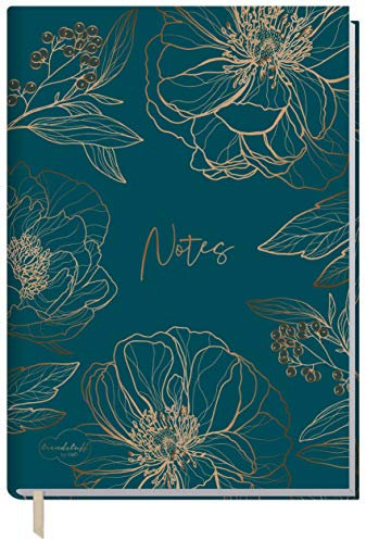 Notizbuch A5 liniert Goldblüte von Trendstuff by Häfft - 124 Seiten, 62 Blatt - ideal als Tagebuch, Bullet Journal, Ideenbuch, Schreibheft - nachhaltig & klimafreundlich