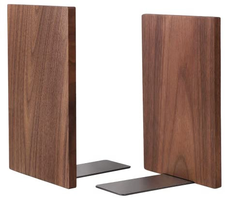 Muso Wood Serre-livres en noyer pour livres lourds, serre-livres en bois pour étagères, serre-livres antidérapants pour bureau, maison, 18 x 11,9 x 10,4 cm (1 paire)