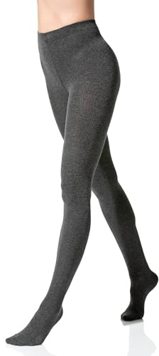 Yenita Warme Damen Baumwoll Strumpfhose, Strickstrumpfhose Uni Farben (44-46, grau)