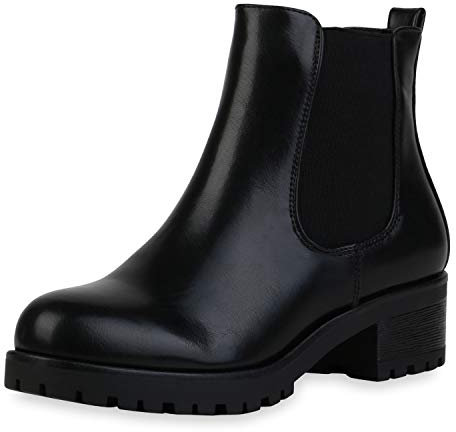 SCARPE VITA Damen Schnürstiefeletten Leicht Gefütterte Plateau Stiefeletten Zierperlen Schuhe Schnallen Boots Nieten 179683 Schwarz Black 42