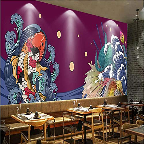 Custom Large Hd Japanese Ukiyo-E Koi Surf Wall Paper 3D Hotel Sushi Storejapanese Restaurant Industrial Decor Mural Wallpaper 3D 430cm(L)×300cm(H)
