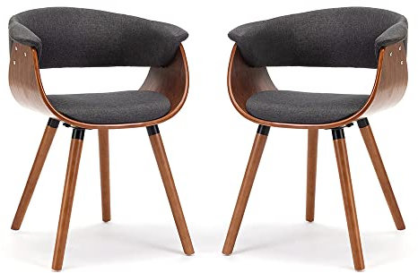 Mignone Esszimmerstühle Wohnzimmerstühle Moderne Küchenstühle Rückenlehnen für Küche Arbeitszimmer Wohnzimmer mit Massivholz Beine (Grau - Leinen, 2)