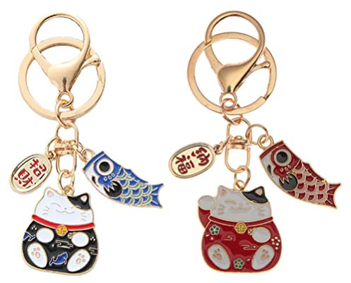 TOYANDONA 2Pcs Lucky Cat Keychain Maneki Neko Keychain Style Giapponese Stile Giapponese Portachiavi Portachiavi Borsa Borsa Pendente Pendente di Natale Capodanno Regalo