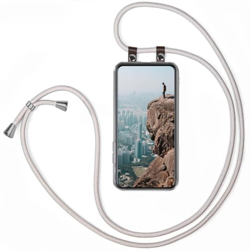 moex Handykette für Samsung Galaxy S22 Plus Hülle mit Band abnehmbar, Handyhülle mit Kette zum Umhängen, Handyband 155 cm lang Stoff Kordel Umhängehülle, Handy Umhängeband, Silber