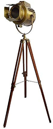 Lampadaire vintage en bois marron antique avec trépied, projecteur, décoration de salon, lampe sur pied