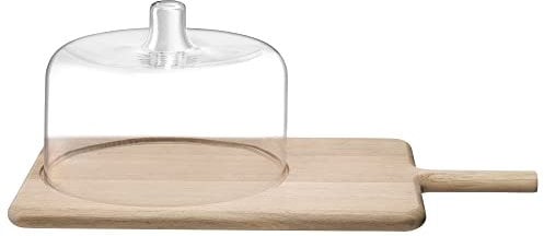 LSA Dine Cheese Dome & Oak Board H18.5cm L50cm W27.5cm| 1 Unit | Mouthblown & Handmade Glass | Hand Planed Wood | DI68