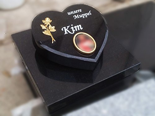 designgrab SwedL360-120x120 cm Herz auf Grabplatte aus Granit Schwedisch Black SS1, inkl. Beschriftung von Vor- und Nachname sowie Geburts- und Sterbedatum