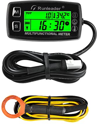 Runleader Digital Stunden Meter Tachometer, Motor Temperatur Messgerät mit Warnung Temp,3 Hintergrundbeleuchtung Anzeige für Generator Schneemobil Rasen Traktor Pit Bike (RL -HM035A)