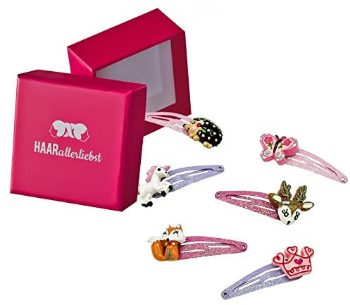 HAARallerliebst Haarspangen Set (6 Stück | glitzernde Schmetterlinge | bunt) für Mädchen inkl. Schachtel zur Aufbewahrung (Tiere Glitzer - pink)
